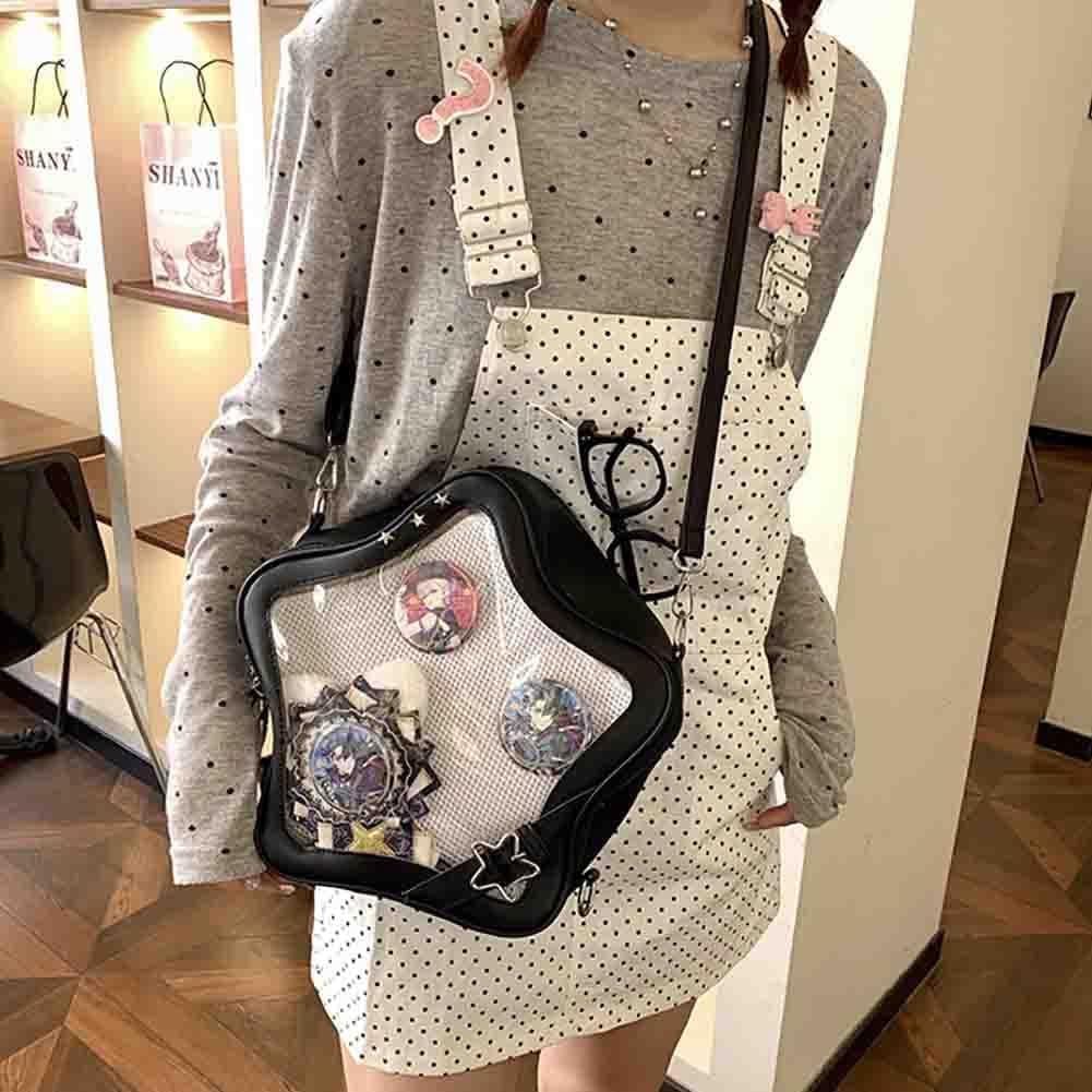 Baguery Ita Bag Star Shaped Purse - PU Leather Cute Clear Crossbody Bag, Kawaii Pin Display Shoulder Bag (Bare Bag)​