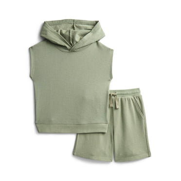 Wonder Nation Toddler Boys' French Terry Sleeveless Hoodie and Shorts Set, 2-Piece, Sizes 12M-5T