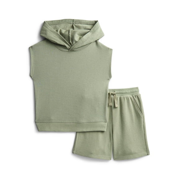 Wonder Nation Toddler Boys' French Terry Sleeveless Hoodie and Shorts Set, 2-Piece, Sizes 12M-5T