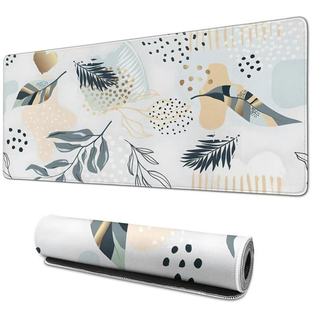 Outstanding Performance with Abstract Art Large Gaming Mouse Pad - Waterproof, Non-Slip - Ideal for Office Laptop - Modern Boho Leaves - Extended Desk Pad - 31.5 X 11.8 Inch