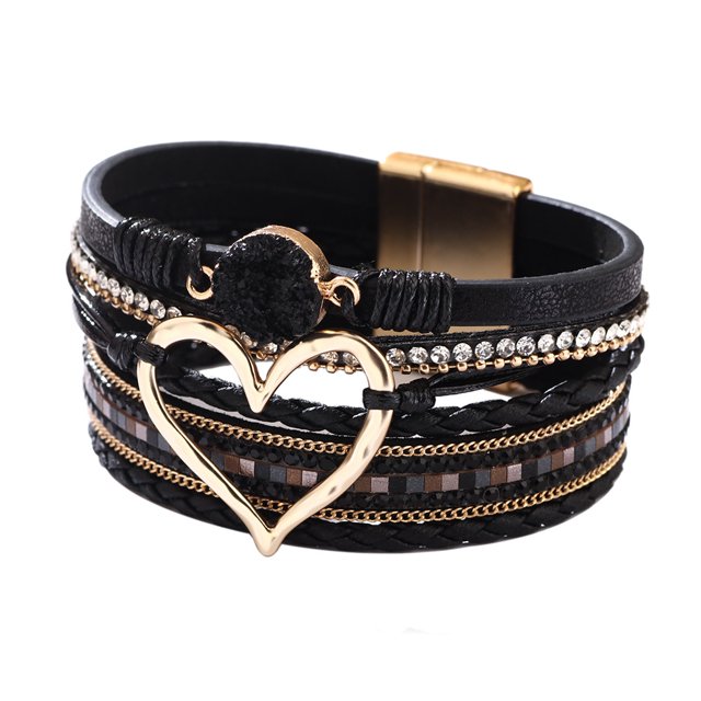 Pulsera de estilo de moda para mujer, pulsera magnética con diamantes de imitación y cuero artificial de PU suave