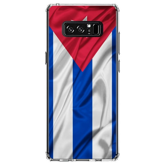 DistinctInk Clear Shockproof Hybrid Case for Samsung Galaxy Note 8 - TPU Bumper, Acrylic Back, Tempered Glass Screen Protector - Red White Blue Cuban Flag Cuba