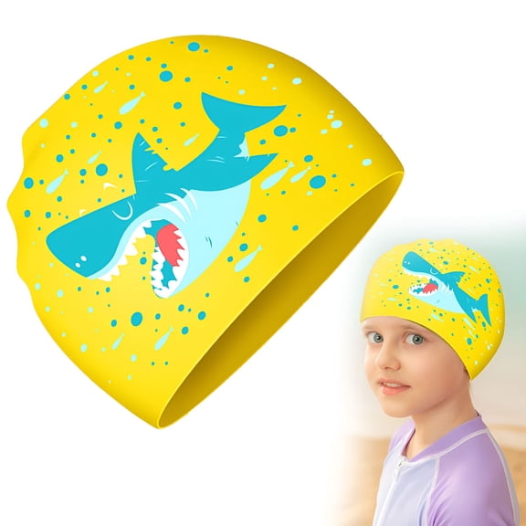 TELOLY Swimming Cap for 4-12 Years, Swimming Hat for 4-12 Years - Waterproof, Silicone, Adorable Design, Non-Slip, 7.28x7.4x8.66"