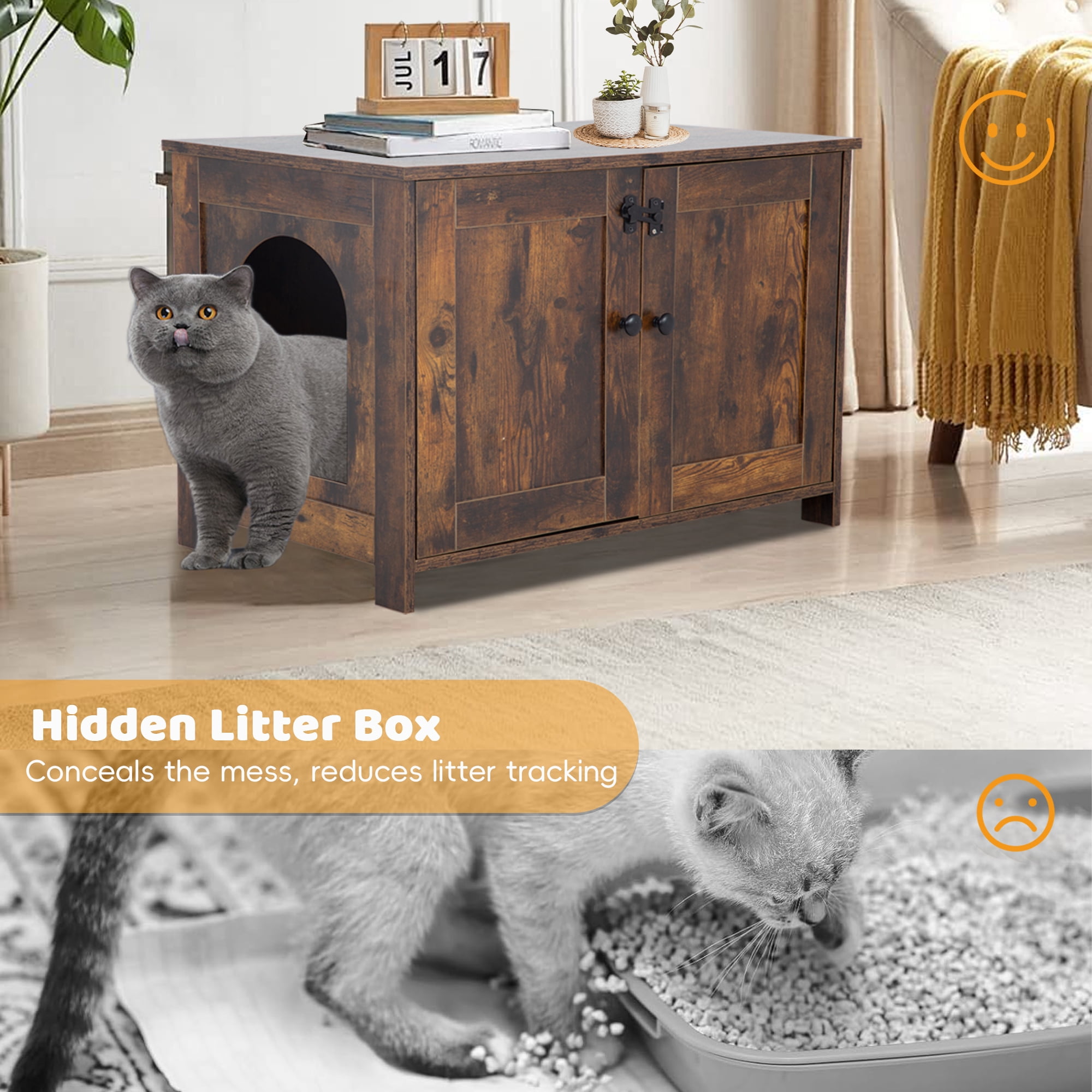 CL.HPAHKL Cat Litter Box Enclosure Furniture, Cat Litter Cabinet Hidden Wooden Cat Washroom with Removable Divider Cat House Cat Box for Livingroom & Entryway, Fit Most Cats and Litter Box, Brown