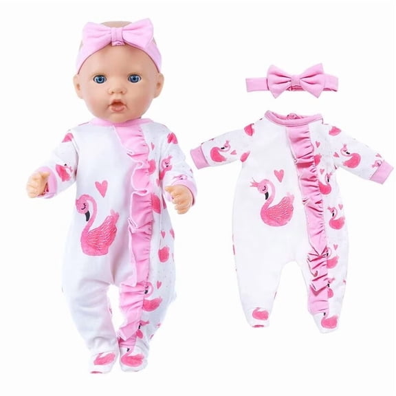 AmaMary Pink Swan Huggies Doll Clothes for 16-18 inch Dolls, Baby-Safe Accessories and Outfit Gift