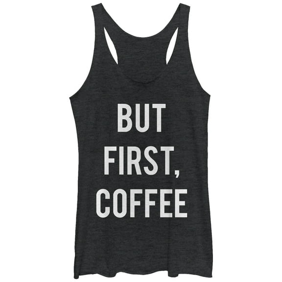 Women's CHIN UP But First Coffee  Racerback Tank Top Black Heather Large
