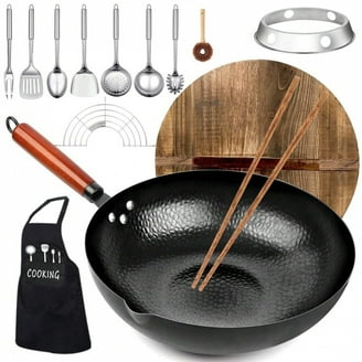 YOSUKATA 13.5" Blue Carbon Steel Wok Set - Includes Wok, Lid & 3 Pairs Of Wooden Cooking Chopsticks