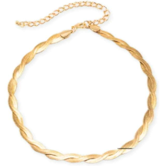 Abc Style Gargantilla Trenzada de Chapa de Oro 18k Ajustable Elegante Diseño Joyeria Bisutería