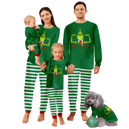 

FUNIER Family Matching Christmas Pajamas Sleepwear Set The Grinch Stripe Print Sizes Baby-Kids-Adult-Pet 2-Piece Top and Pants Bodysuits Sleepwear Pajamas Set