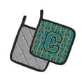 thumbnail image 2 of Letter C Football Aqua, Orange and Marine Blue Pair of Pot Holders, 2 of 2