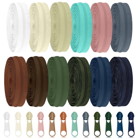 Jiaroutk 36 Yards 12 Pcs Colors Sewing Zippers #5 Nylon Coil Zippered W/ 60 Assorted Colorful Pcs for DIY Tailor Bags Purses Crafts Supplies (Morandi Color)