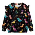 thumbnail image 5 of Yuyamidu Dinosaur Crewneck Sweatshirt Girls Size 7-8 Ruffle Shoulder Long Sleeve Pullover Sweatshirt Lightweight Soft Playwear Outfits Everyday Clothes for Fall Winter, 5 of 8