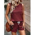 thumbnail image 2 of yillto 2 Piece Sets for Women Summer Lounge Shorts Set Crew Neck Tank Tops Matching Sweatsuit with Pocket, 2 of 5