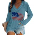 thumbnail image 4 of Bovemsi Women's Fashionable and Casual V Neck Retro Printed Long Sleeve Top T Shirt, Blue Summer Women's Long Sleeve T-Shirts, 3XL, 4 of 5