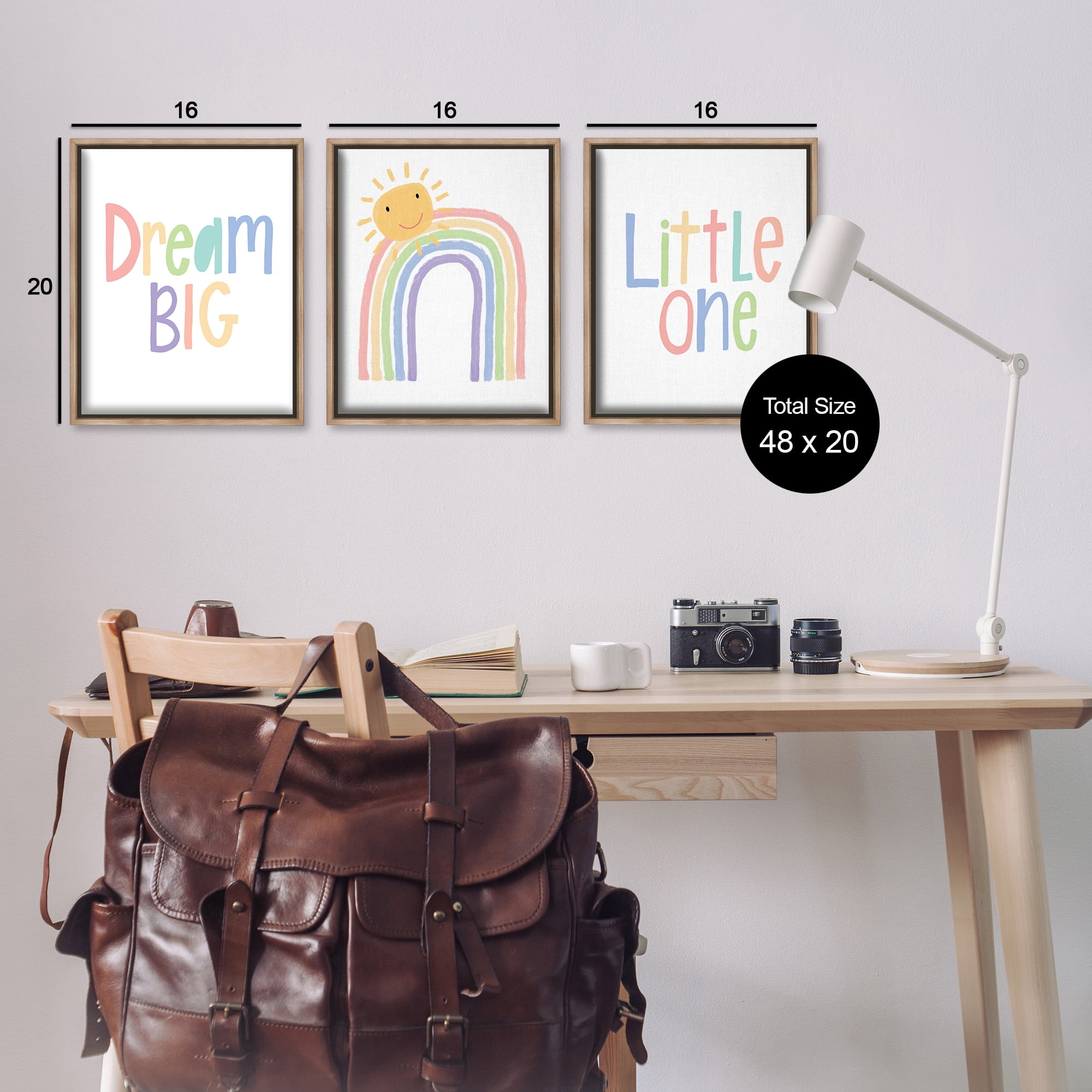 Stupell Industries Dream Big Little Illustration Typography Painting Brown Floater Framed Canvas Art Print Wall Art, 17 x 21, Set of 3