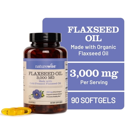 NatureWise Flaxseed Oil 3000 mg - 1500 mg ALA, Organic - 90 Softgels[30-Day Supply]