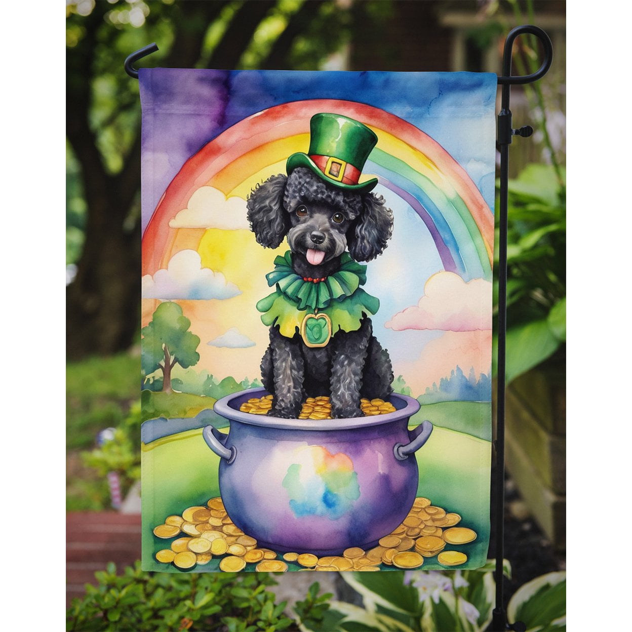 Black Poodle St Patrick's Day Garden Flag 11.25 in x 15.5 in