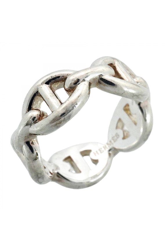 Pre-Owned Hermes Enchaine Chaine d'Ancre Ring, Sterling Silver 925, Size 48, Women's