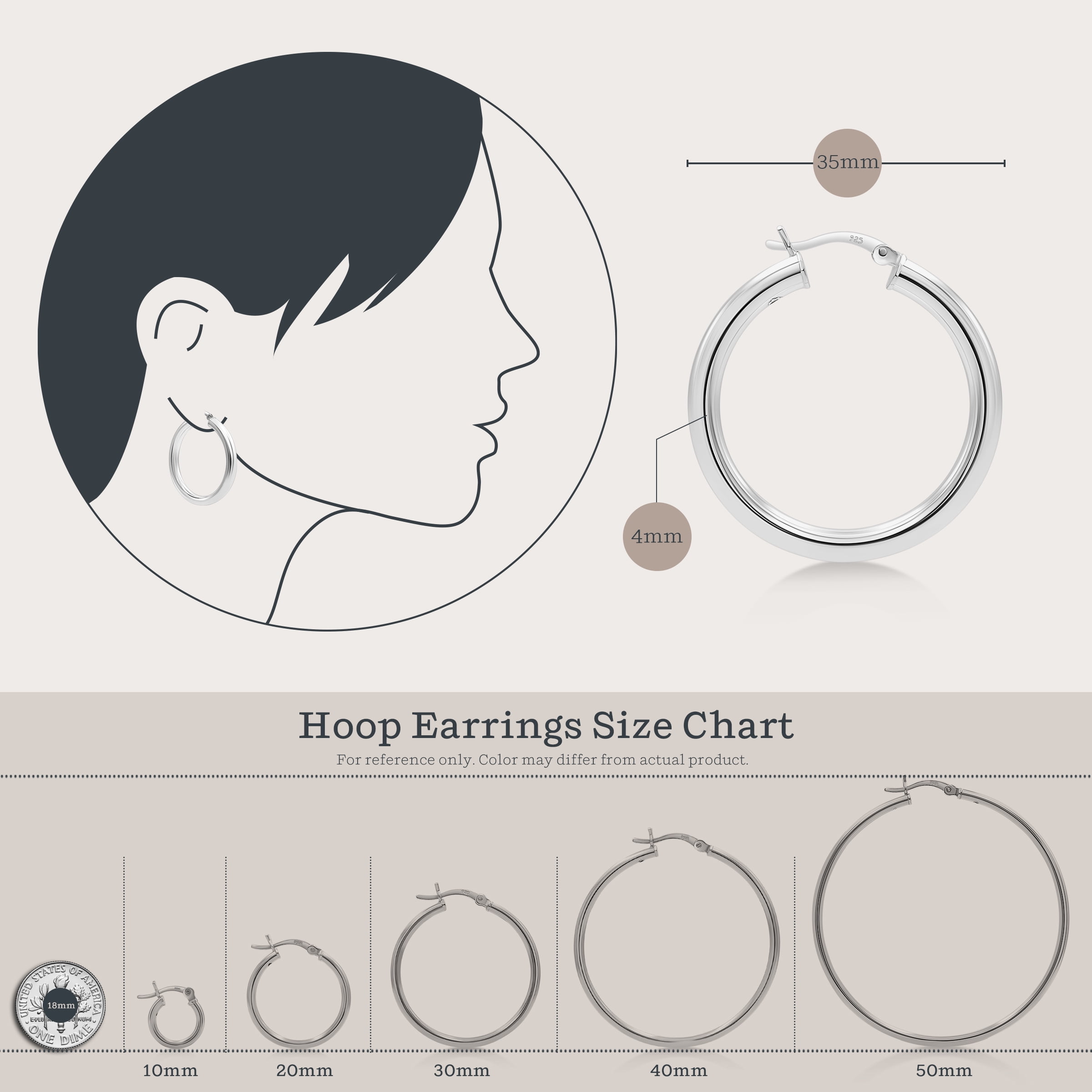 Kezef Sterling Silver Hoop Earrings for Women, Men | 4mm High Polished Lightweight Silver Hoops | 35mm Diameter | Chunky Hoop Earrings