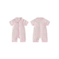 thumbnail image 2 of BemeyourBBs Newborn Baby Boy Girl Summer Clothes 0 3 6 Months Plaid Romper One Piece Outfit Short Sleeve Turn-down Collar Zipper Jumpsuits Shorts, 2 of 9