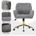 thumbnail image 5 of Faux Fur Makeup Vanity Chair, Comfy Fuzzy Home Office Desk Chair with Wheels & Gold Base, Upholstered Adjustable Swivel Office Chair for Teens Girls Women Home Office, Grey, 5 of 7