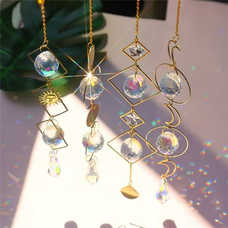 

Autoster 4Pcs Crystal Sun Catcher Moon Prism Rainbow Maker Window Hanging Pendant Decors - as photo shows