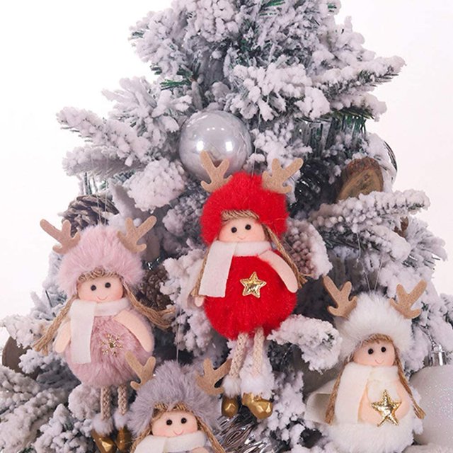 Adornos navideños de felpa, muñecos de peluche colgantes de Navidad para árbol de Navidad, puerta, pared, fiesta de Navidad, hogar, rosa