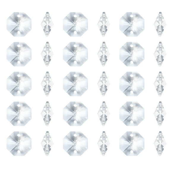 Uxcell K9 Crystal Octagon Beads with 2 Holes Pendants, 100 Pack 14mm Chandelier Prisms Hanging Beads Clear