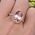thumbnail image 2 of 2 Carat 8x6mm Oval Cut Morganite Engagement Ring On 10k Rose Gold Halo Stackable Ring Art Deco Anniversary Gift Personalized for Brides, 2 of 6