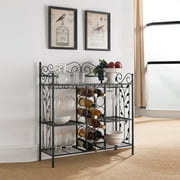 Kings Brand Furniture Metal Wine Rack Storage Shelves for Living Room Dining Room, Black