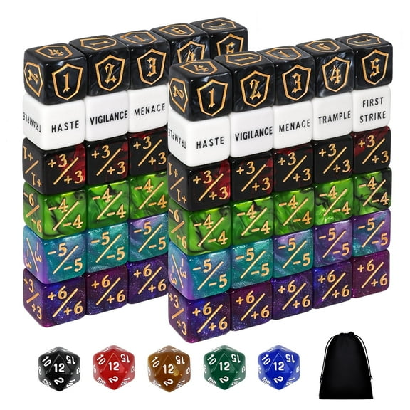 SWAJUJA MTG Keywords Counters and Life Counter Dice Set 6-Sided 65-Piece