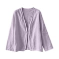 thumbnail image 4 of Women’s Lightweight Cotton Linen Open Front Duster Cardigan, Loose Long Sleeve Beach Cover Up Outerwear Purple L, 4 of 5