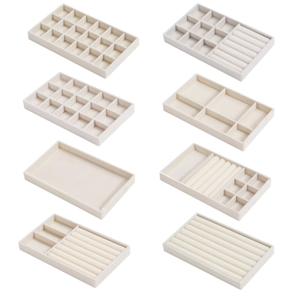 8-Piece Velvet Jewelry Tray Set,Drawer Organizer Inserts for Rings,Earrings, Necklaces, Multi-Size Compartments for Closet & Dresser Storage