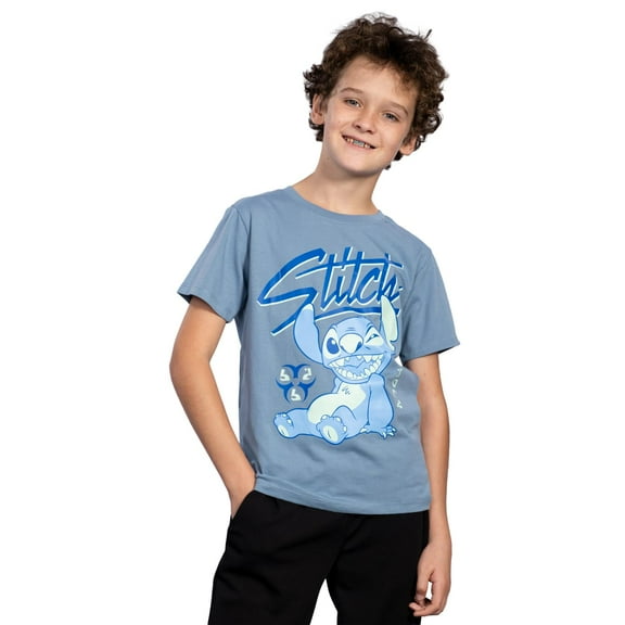 Stitch Chilling Boys Short Sleeve Light Blue Youth T-Shirt (US, Alpha, X-Small, Regular, Regular)