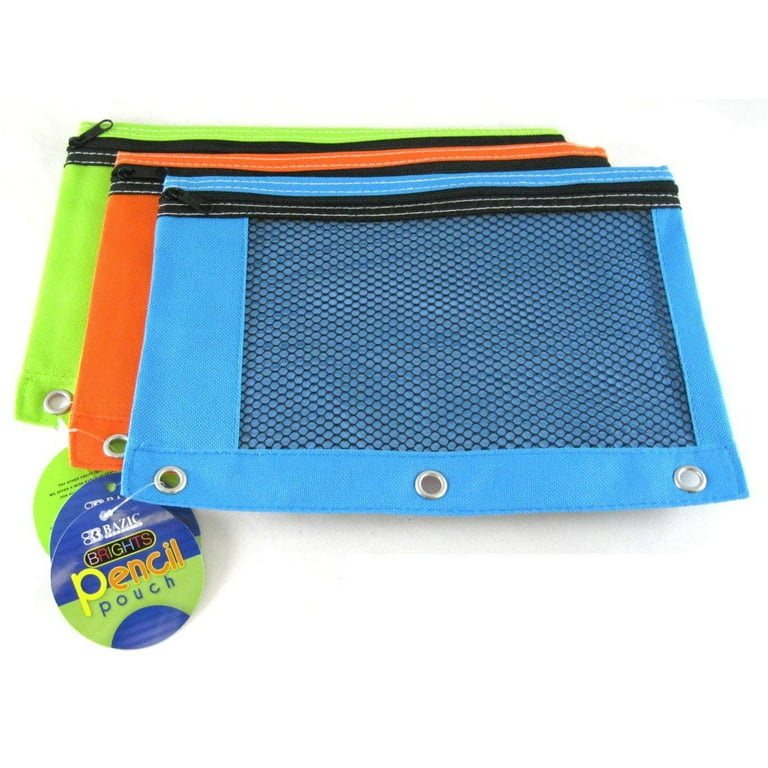 BAZIC Bright Color 3-Ring Pencil Pouch w/ Mesh Window Bazic Products
