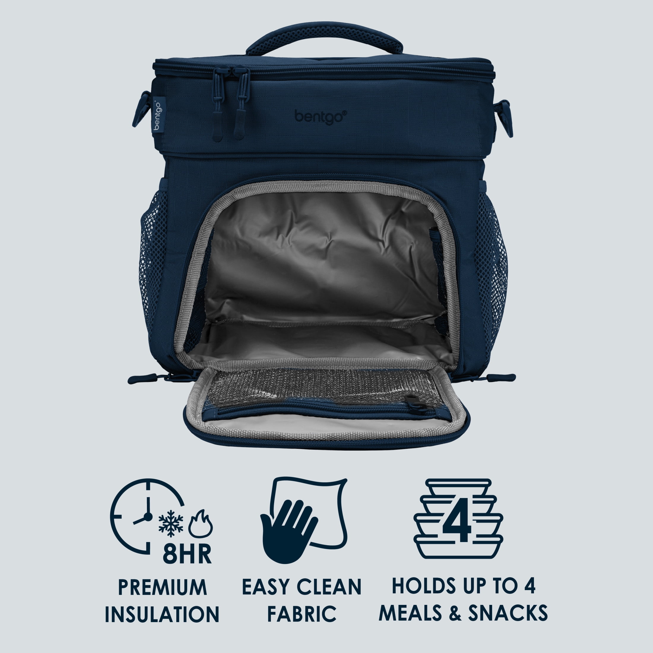 Bentgo Prep Deluxe Multimeal Bag - Premium Insulation with Water-Resistant Exterior & Interior, Holds 5 Meals, Keeps Meals Warm or Cool for up to 8 Hrs - Great for All Day Meal Prep (Navy Blue)
