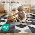 thumbnail image 4 of ODIKA 5'x7' Washable Area Rug Geometric Grid Abstract Interlocking Lattice Grey Alfombras Para for Dining Room, Under Table, Home Office, Non-Slip Chair-Friendly, 4 of 7