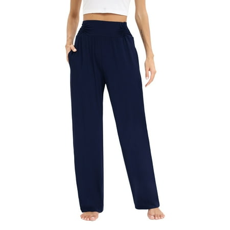 

Womens Comfy Lounge Pants Stretch Modal Pajama Bottoms Wide Leg Pants Soft Loose Yoga Pants With Pockets S-2XL