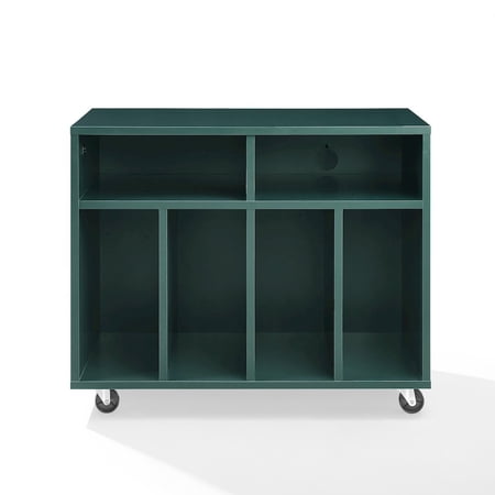 Crosley Furniture Carlo Rolling Record Player Stand With Vinyl Storage Dark Teal