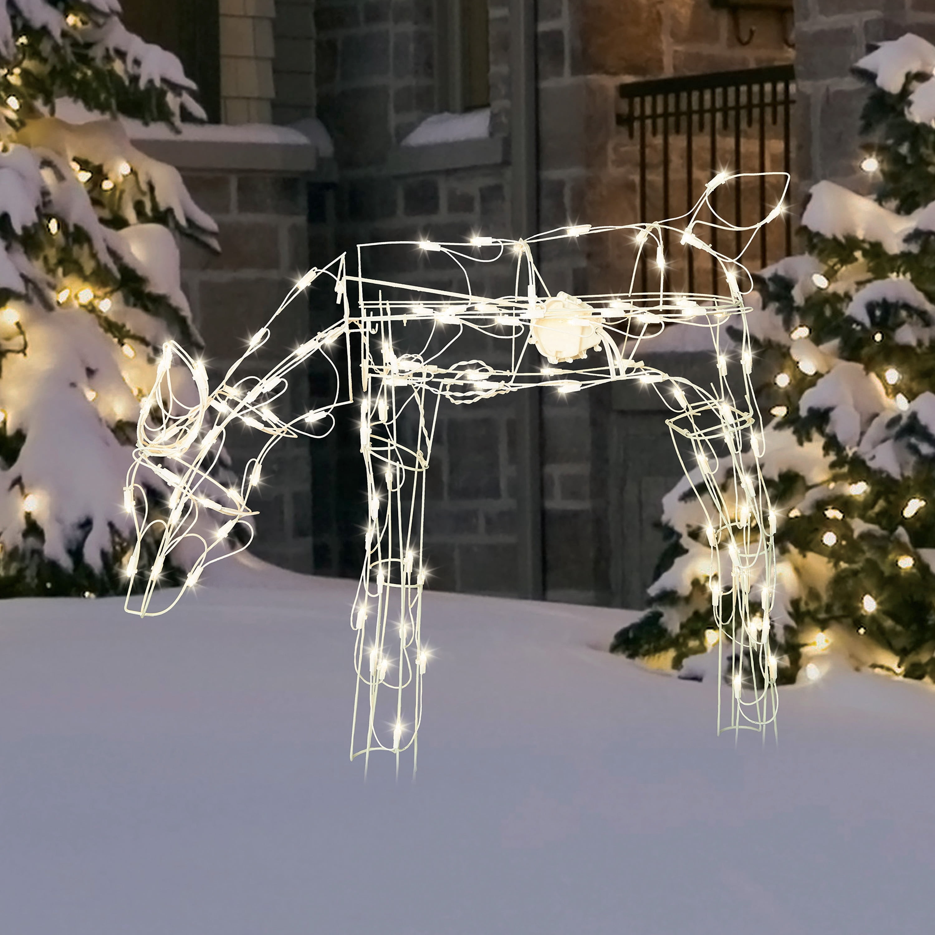 Indoor/Outdoor Animated Light-Up Feeding Doe Silhouette Christmas Decoration with 105 LED Lights, Warm White, 40", by Holiday Time