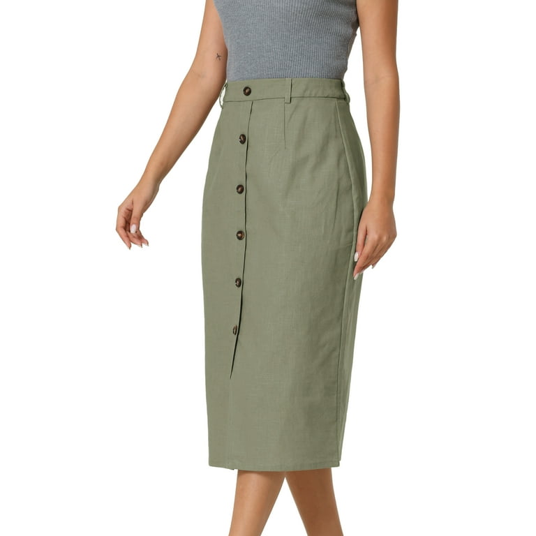 Unique Bargains Women's Linen Skirt High Waist Knee Length Unique Bargains Women's Linen Skirt High Waist Knee Length
