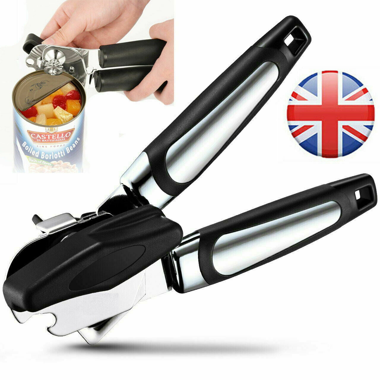 NON SLIP HEAVY DUTY STAINLESS STEEL TIN CAN OPENER WITH EASY COMFY GRIP KITCHEN
