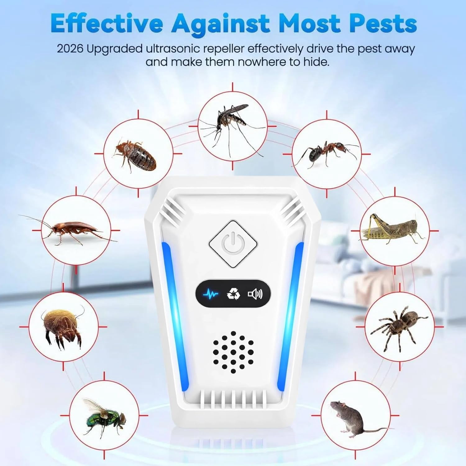 6-Pack 2026 Upgraded Ultrasonic Pest Repeller Plug-in, 3-Mode Indoor Electronic Deterrent for Mice, Rats, Roaches, Spiders, Mosquitoes & Ants