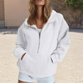thumbnail image 3 of Women's Sporty Zip Up Hoodie Casual Winter Pullover Comfortable Semi Zip Design Long Sleeve Top White S, 3 of 9