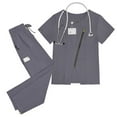 thumbnail image 2 of HAJWOH Gray Scrubs for Women Set Size1 Stretchy Nursing Uniform Short Sleeve V Neck Scrub Top & Jogger Pants Solid Color Scrub Suit with Multi Pocket Gray XL, 2 of 5