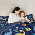 thumbnail image 6 of Manfei Colorful dinosaur Queen Comforter Set,Rustic Plant Leaves Bedding Sets,Deepblue Yellow Orange Bedding Comforter Set For Boys Kids,Breathable Home Decor Reversible,3-Piece, 6 of 9