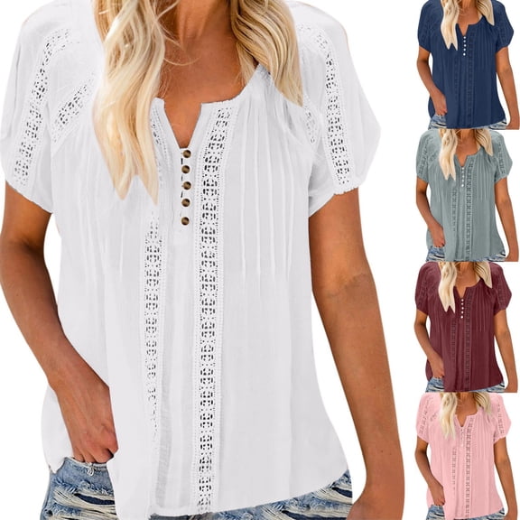 jiaxiM Cotton Summer Tops for Women Breathable Short Sleeve Tops Womens T-Shirts Summer Plain Basic Tees for Women Business Casual Outfits