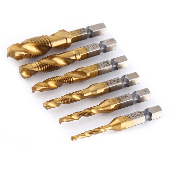 6pcs Metric Thread M3, M10  Coated HSS Drill and Tap Bits 1 or 4" Hex Shank, High Speed Steel Thread Tap Tool, Tapping Set for Machine Drilling, Smooth Tapping with Spiral Flutes
