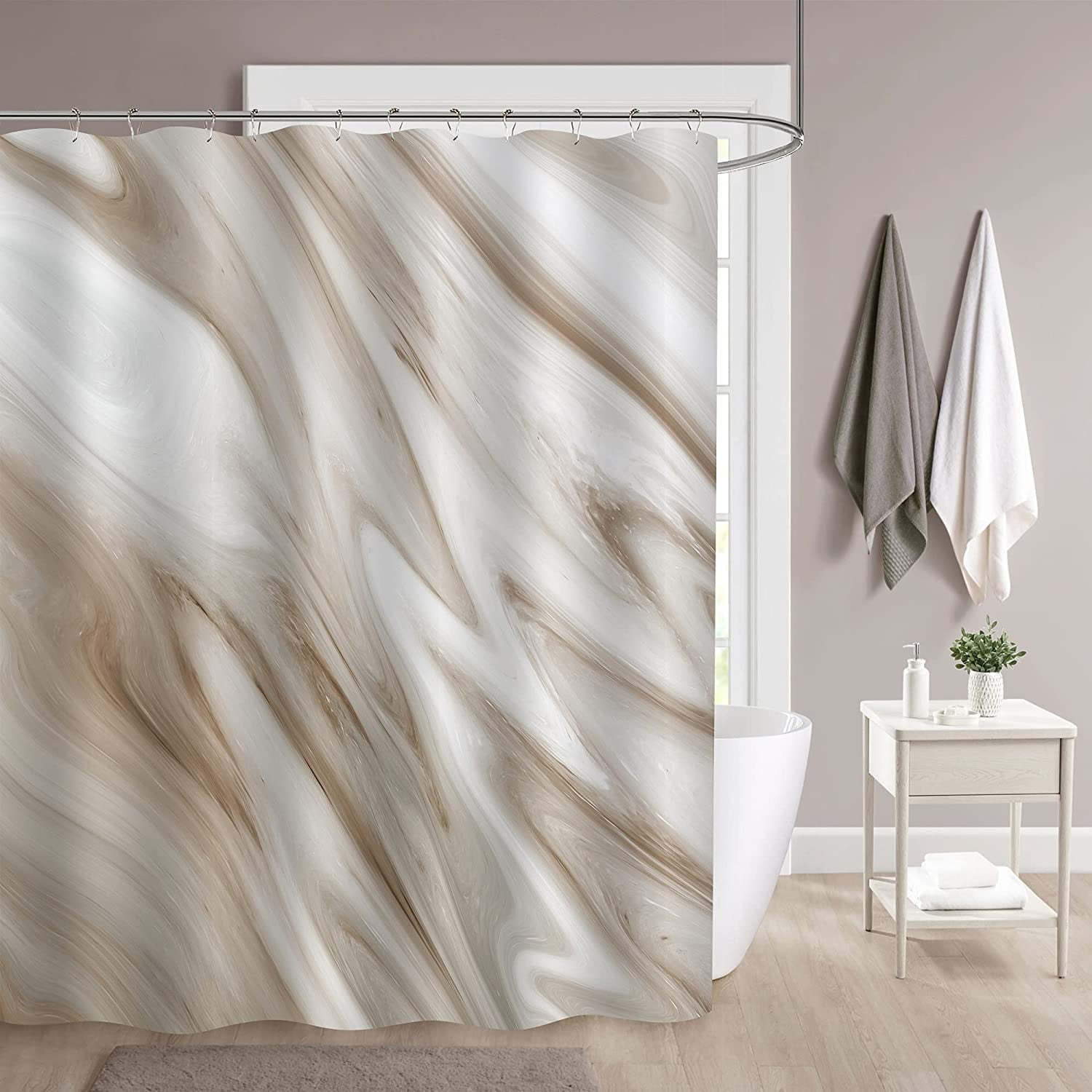 Home Ideas Marble Pattern Extra Long Bathroom Shower Curtain,72 x 84 White and Grey Polyester Fabric Bath Decorative Curtain