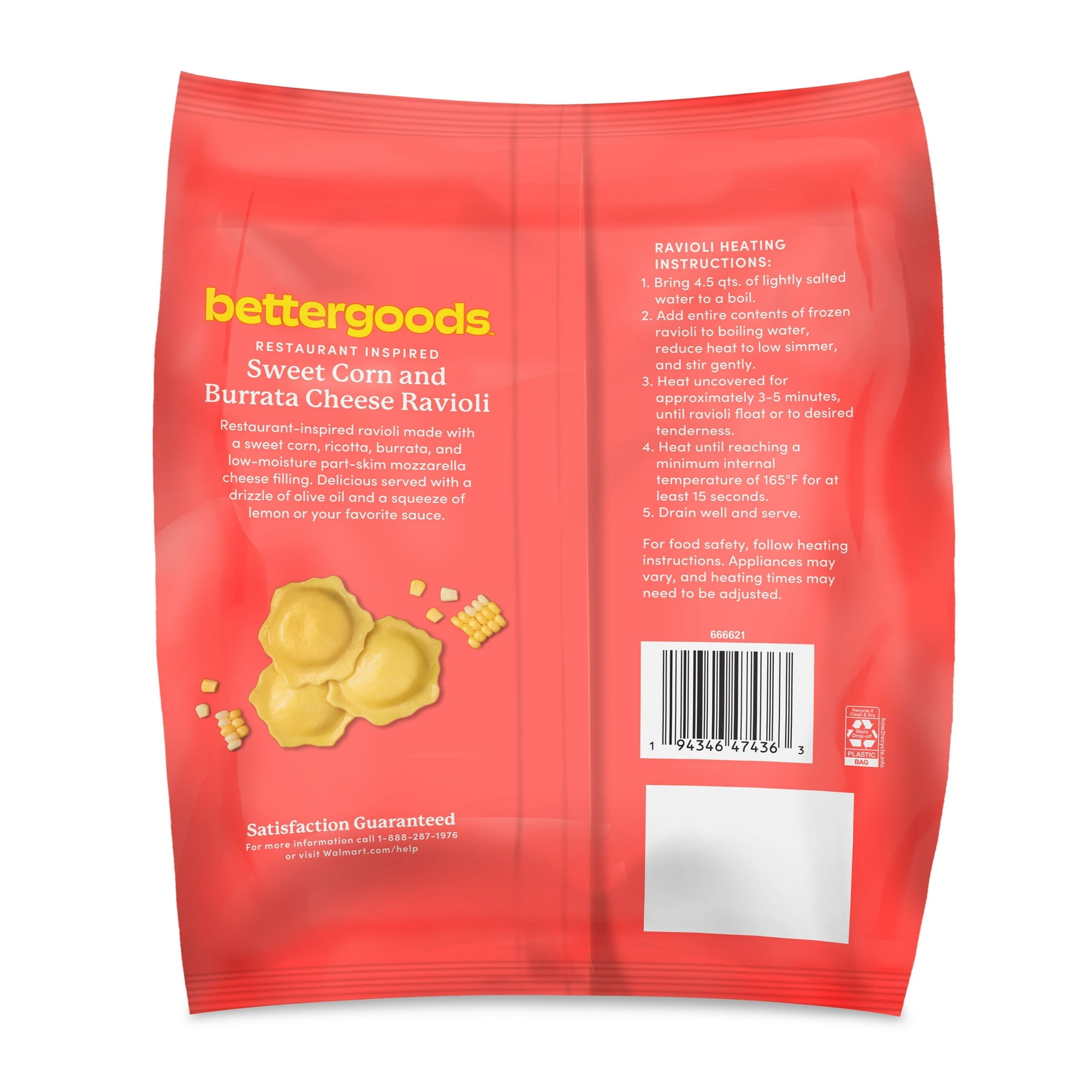 bettergoods Sweet Corn and Burrata Cheese Ravioli, 18 oz (Frozen)